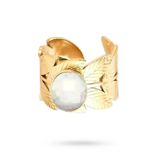 Bagues pour femme acier inoxydable feuille pierre naturelle pierre de lune