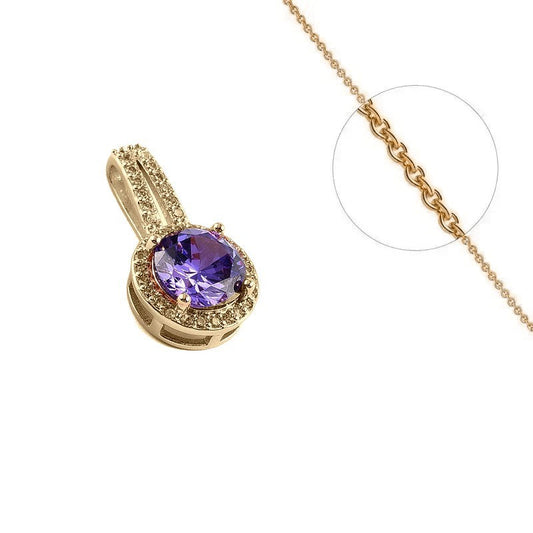 Collier doré rose chaîne et pendentif rond zirconiums sertis