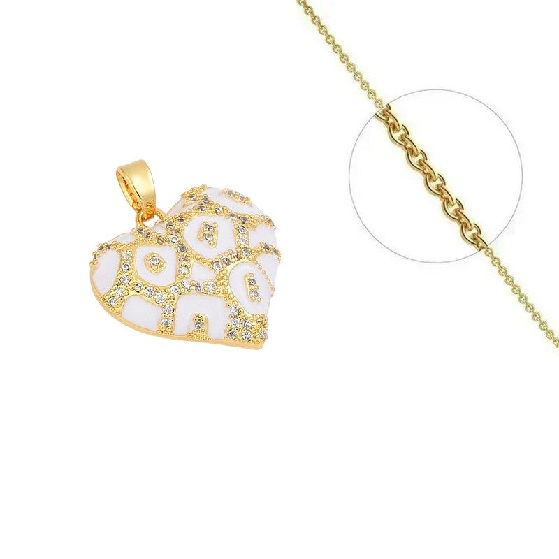 Collier doré chaîne et pendentif cœur émail zirconiums sertis