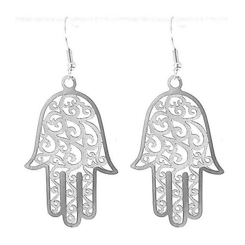 Boucles d'oreilles fantaisie tombante main de Fatma argenté