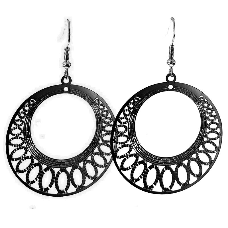 Boucles d'oreilles fantaisie tombante rosace noir