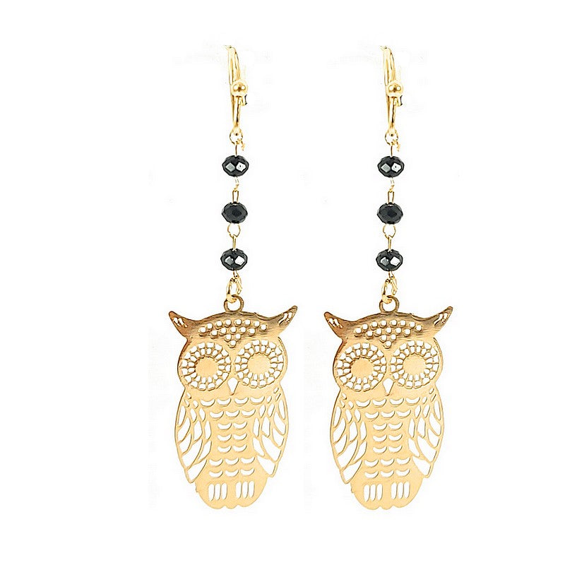 Boucles d'oreilles fantaisie tombante chouette or