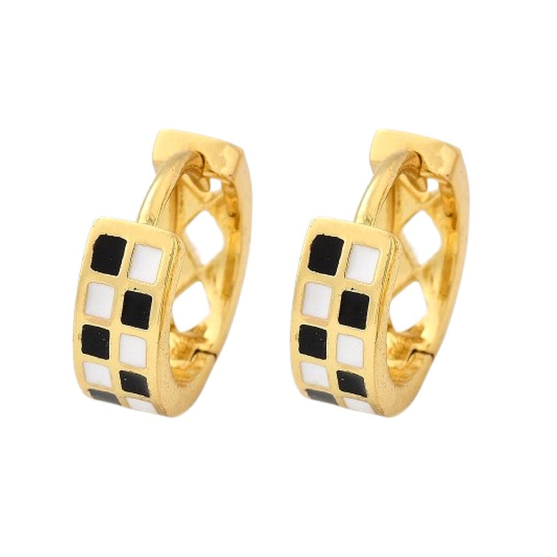Boucles d'oreilles Créoles damier noir et blanc