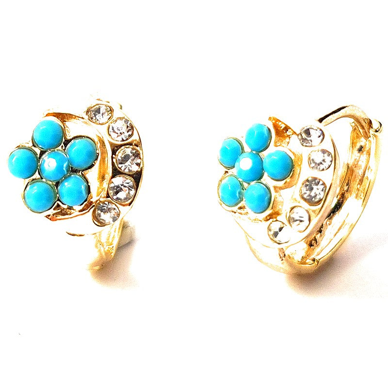 Boucles d'oreilles lune fleur bleu