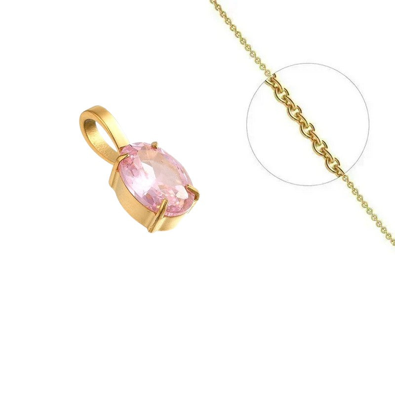 Collier doré chaîne et pendentif solitaire zirconium rose serti