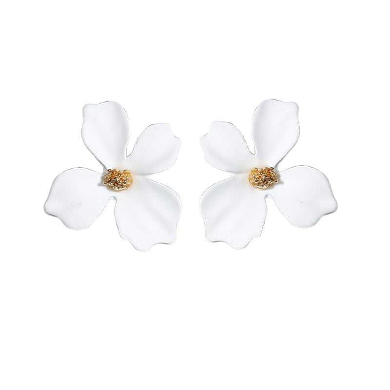 Boucles d'oreilles fantaisie fleur blanche