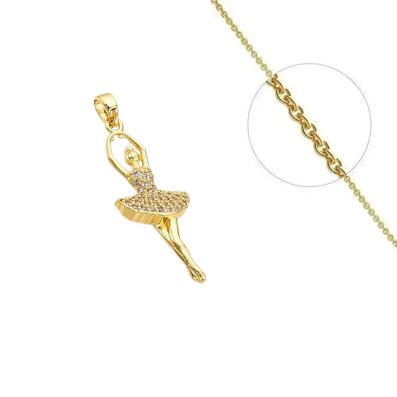 Collier doré chaîne et pendentif danseuse zirconiums sertis