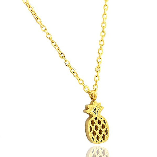Collier en acier pour femme - Couleur doré - Ananas pendant