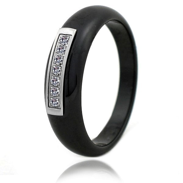 Bague en céramique - Couleur anthracite - Lignées de strass