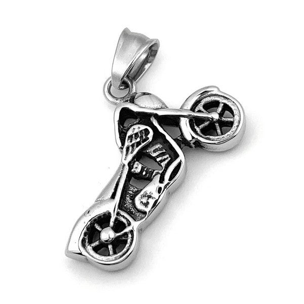 Pendentif acier 316 argenté Gothique Rock ou Biker - Petite moto ciselé
