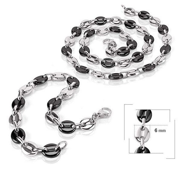 Parure pour Homme - Grain de café ( 6mm ) - Couleur Noir-Gris