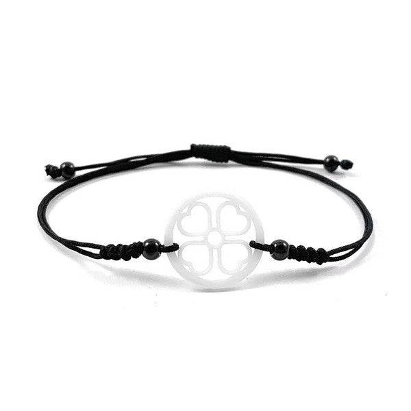 Bracelet cordon céramique - Trèfle à 4 feuilles blanc