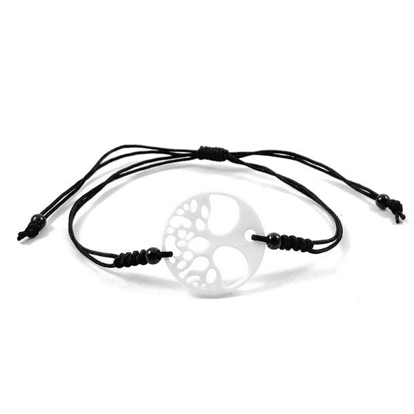 Bracelet cordon céramique - Arbre de vie blanc
