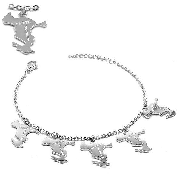 Bracelet pour femme - Acier 316 argenté - Chaine et motifs "Mayotte"