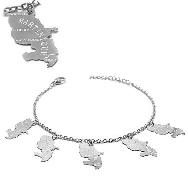 Bracelet pour femme - Acier 316 argenté - Chaine et motifs "La Martinique"