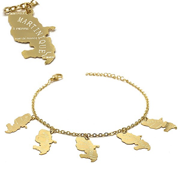 Bracelet pour femme - Acier 316 doré - Chaine et motifs "Martinique"