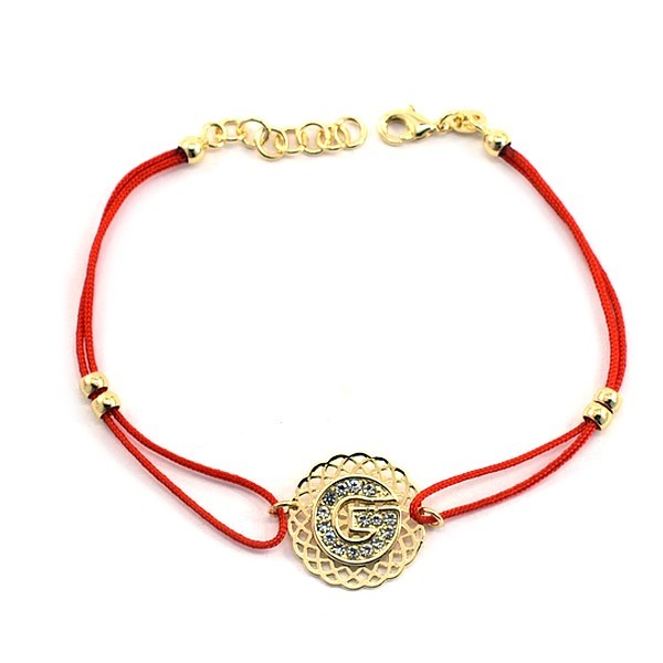 Bracelet pour femme - Couleur doré - Cordon rouge