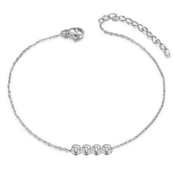 Chaine de cheville en Acier 316 - Lignée de strass argenté