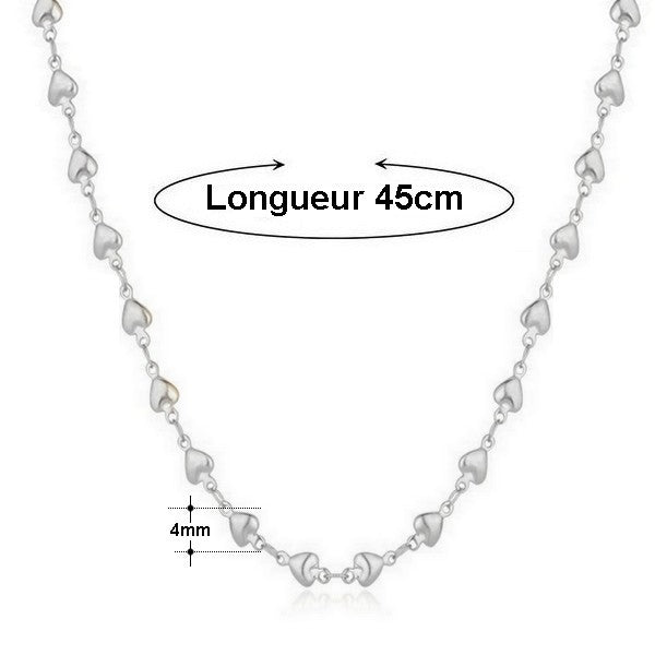60 Chaînes colliers rhodié petits cœurs