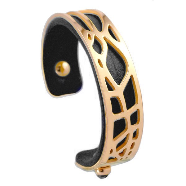 Bracelet pour femme - Acier inoxydable - cuir noir