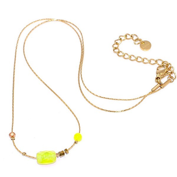 Collier pour femme - Acier doré - Pierre minérale gemme jaune