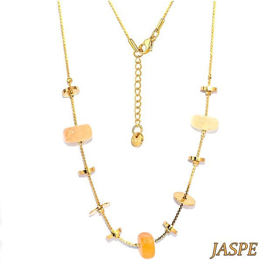 Collier pour femme acier & pierre - Jaspe - Disques doré
