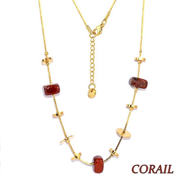Collier pour femme acier & pierre - Corail - Disques doré
