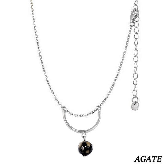Collier pour femme acier & pierre - Agate - Demi cercle argenté