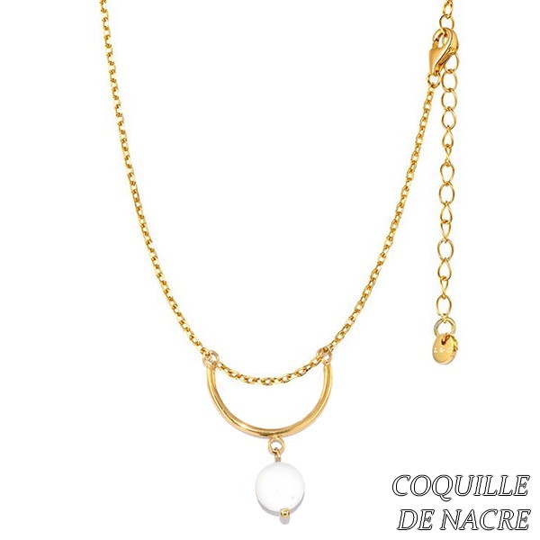 Collier pour femme acier & pierre - Coquille de nacre - Demi cercle doré