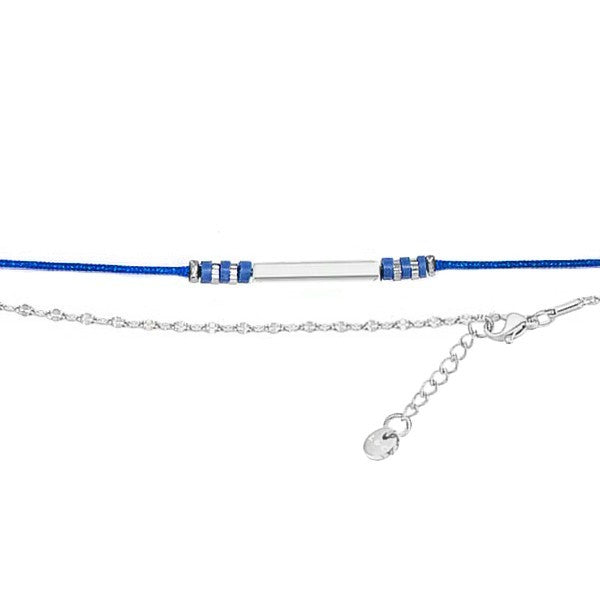 Bracelet pour femme double chaîne acier 316 - Bleu - Tube argenté pierre naturelle Lapis lazuli