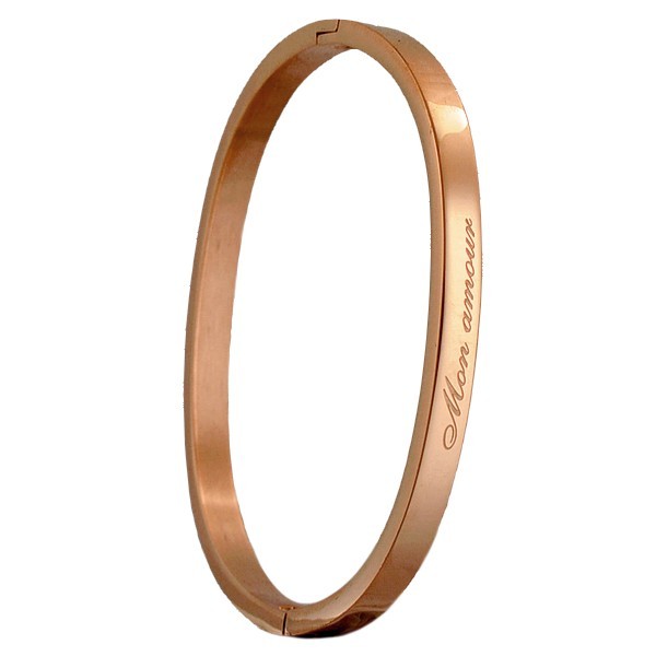 Bracelet message en acier pour enfant - Couleur Or rose - gravure ' Mon amour '
