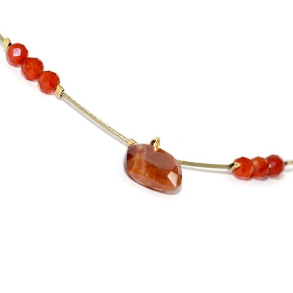 Collier pour femme acier & pierre - Oeil du tigre rouge - Perles rouge
