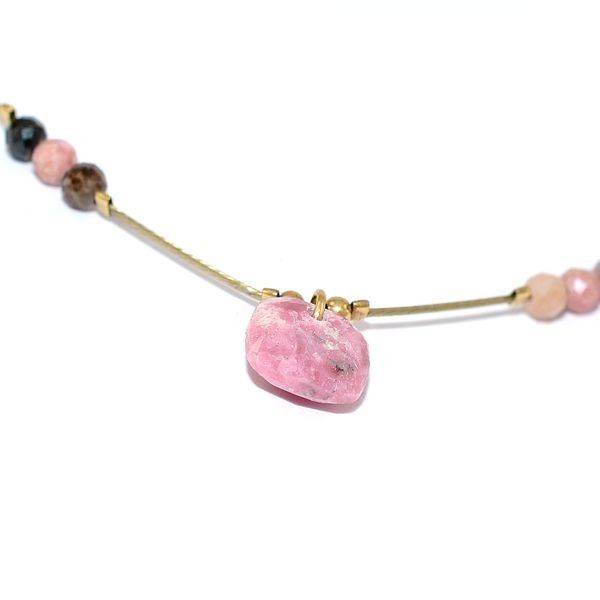 Collier pour femme acier & pierre - Rhodonite - Perles rose