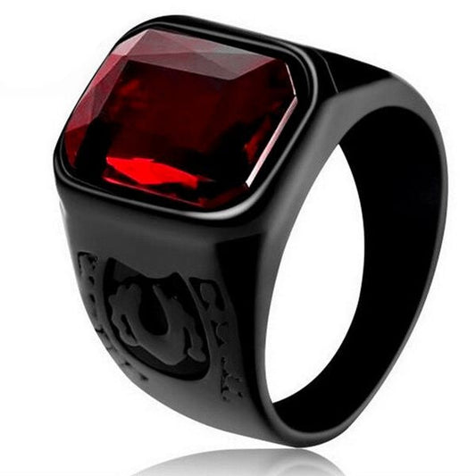 Bague pour homme - Acier 316 - Pierre rouge
