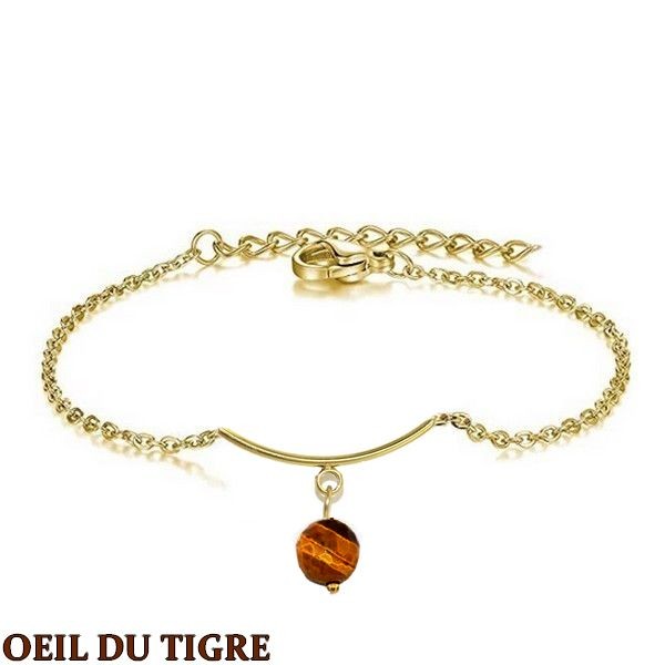 Bracelet pour femme - Acier & Pierre naturelle - Oeil du tigre