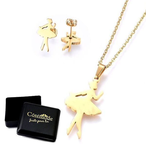 Ensemble collier & Boucles d'oreilles danseuse doré