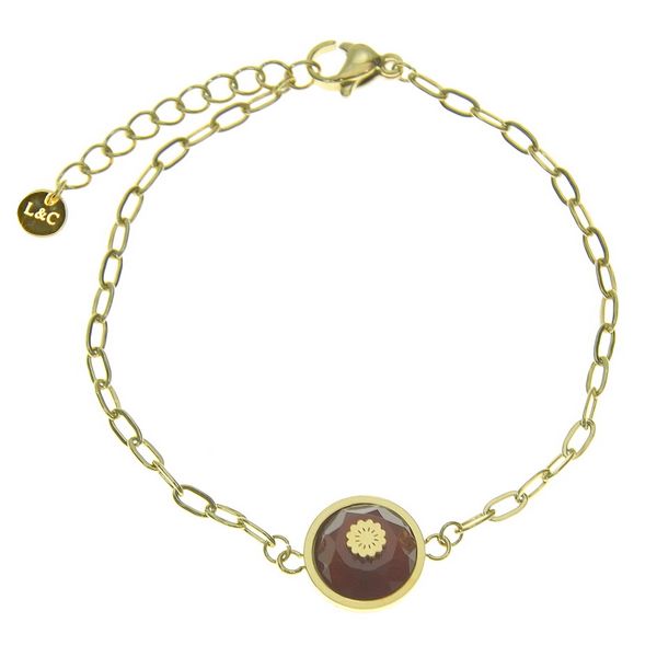 Bracelet pour femme - Acier rosace & Pierre naturelle - Agate rouge