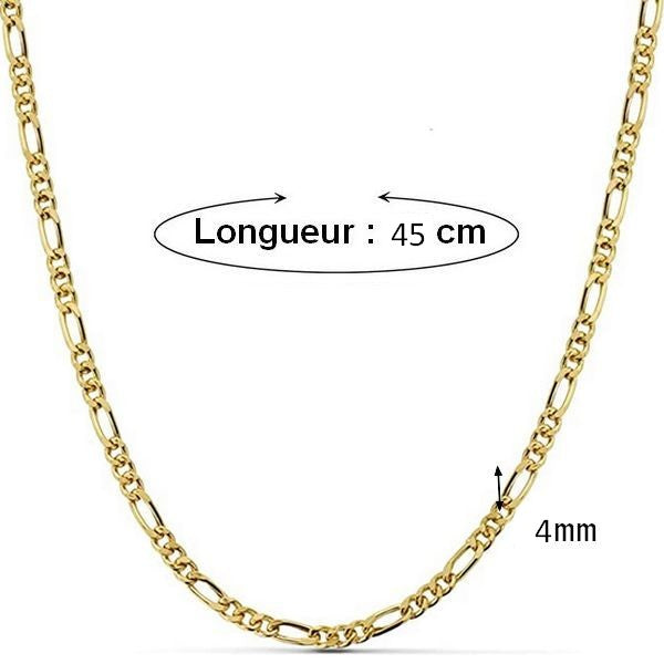 Chaine acier maille figaro couleur or - 45 cm - 4 mm