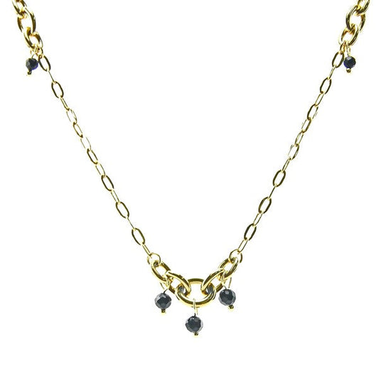 Collier pour femme - chaîne acier - pierre naturelle  - Agate noir