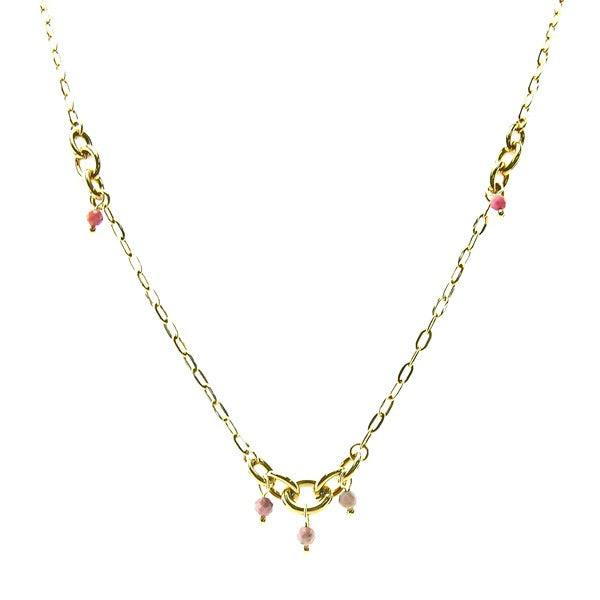 Collier pour femme - chaîne acier - pierre naturelle  - Rhodonite