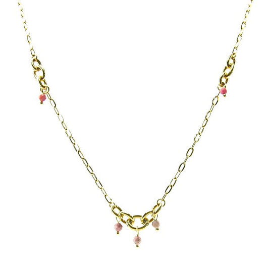 Collier pour femme - chaîne acier - pierre naturelle  - Rhodonite