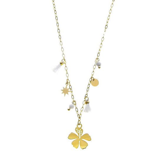 Collier pour femme - acier pierre naturelle - Pétale - Howlite