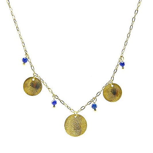 Collier pour femme - acier pierre naturelle - 3 disques - Lapis lazuli