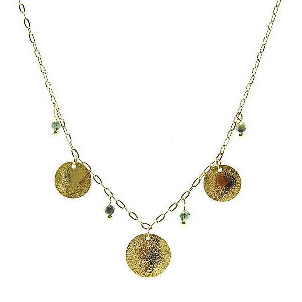 Collier pour femme - acier pierre naturelle - 3 disques - Turquoise d'Afrique