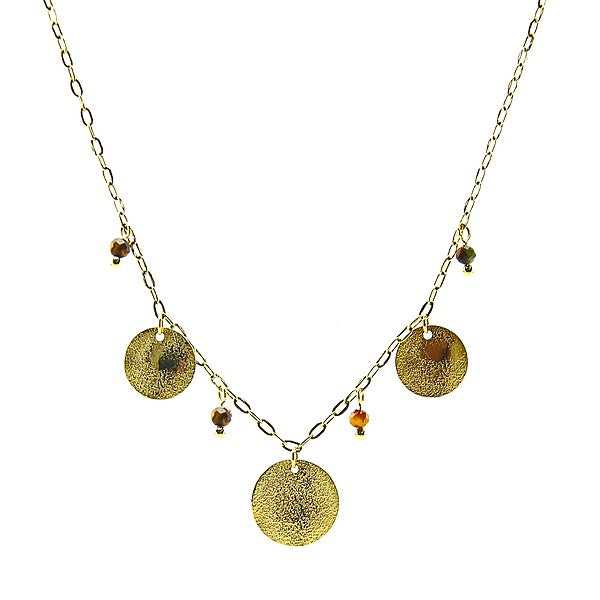 Collier pour femme - acier pierre naturelle - 3 disques - Oeil de tigre