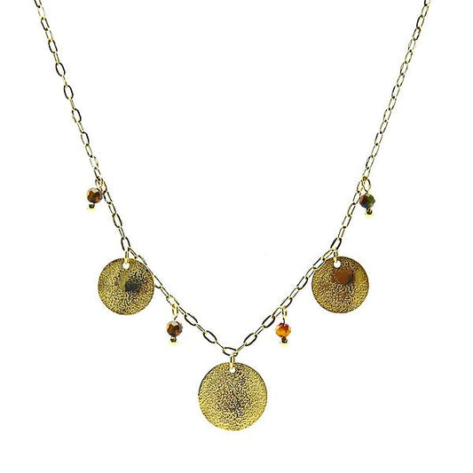 Collier pour femme - acier pierre naturelle - 3 disques - Oeil de tigre