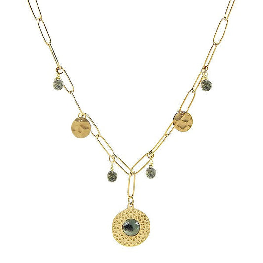 Collier pour femme - acier pierre naturelle - pendentif et breloques - Turquoise d'Afrique