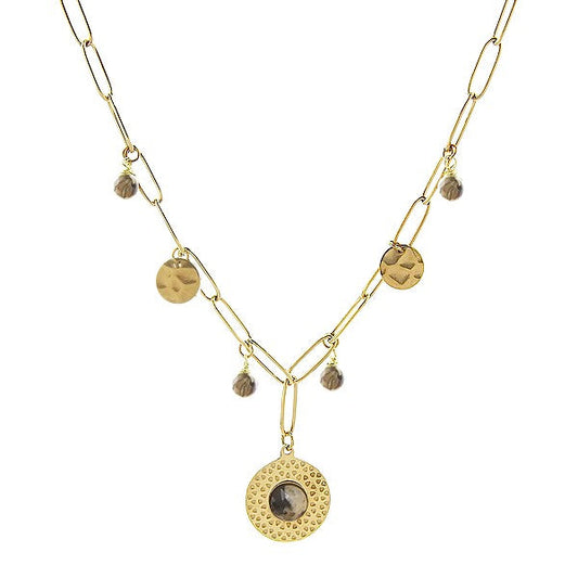 Collier pour femme - acier pierre naturelle - pendentif et breloques - Jaspe