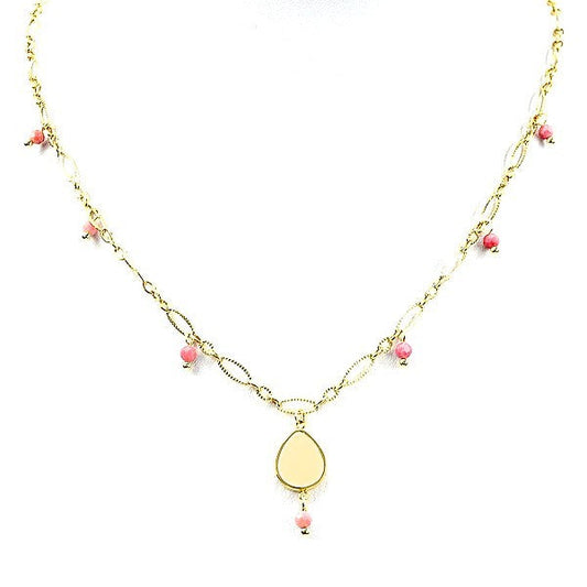 Collier pour femme pierre naturelle pendentif paillette Rhodonite