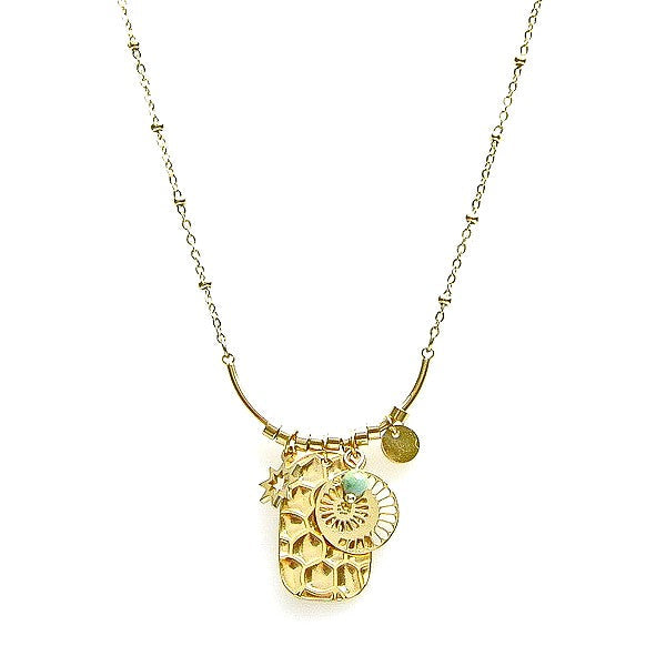 Collier pour femme acier étoile breloques pierre naturelle Turquoise d'afrique